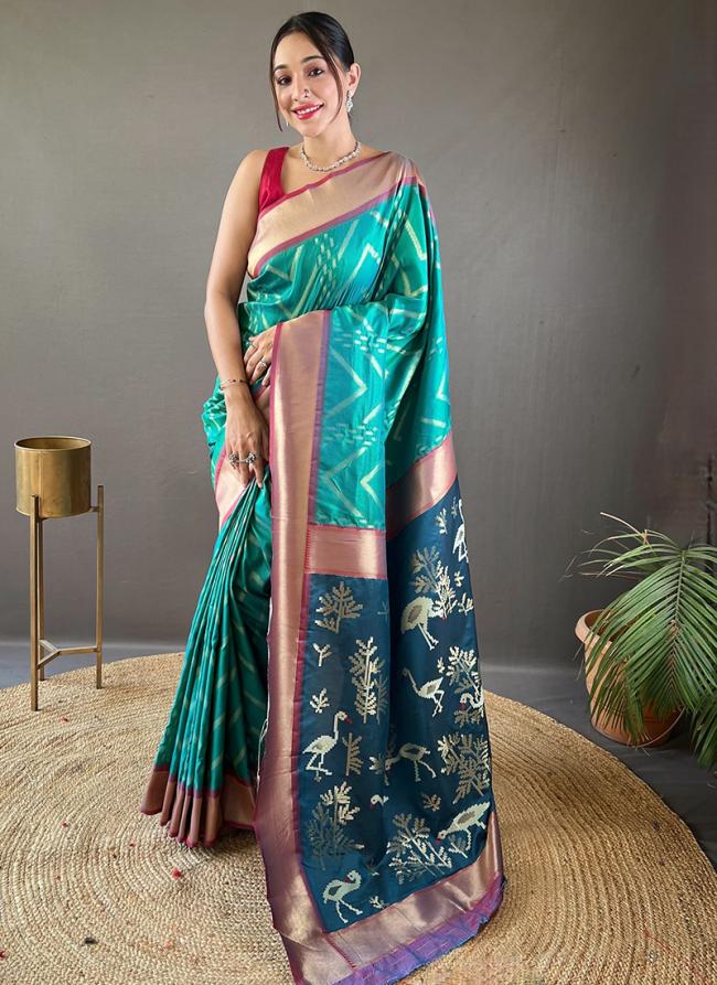 Pure Soft Silk Firozi Traditional Wear Weaving Saree